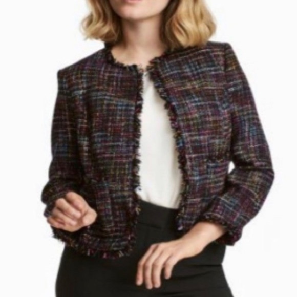 H&M Multicolor Tweed Frayed Edges Blazer 6 - Picture 1 of 12